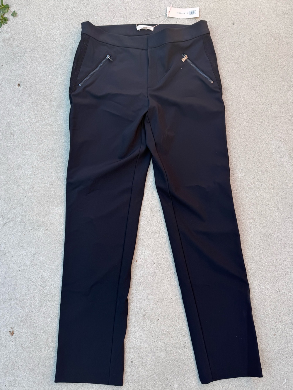 NWT Rebecca Taylor Black Straight Leg Pants with Side Panels Professional Size 8
